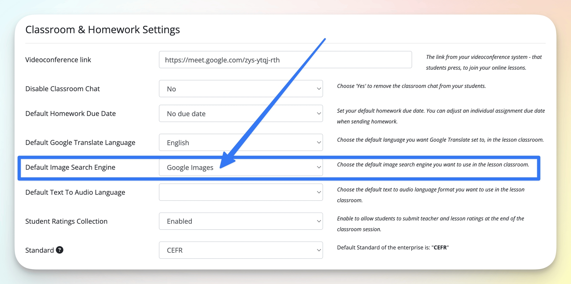 How can i manage the default image search engine 